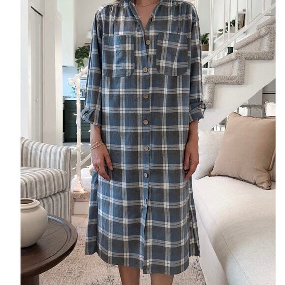 Listicle Out West Plaid Duster/Shirt Dress Blue & Grey 100% Cotton Sz. S - Picture 15 of 15